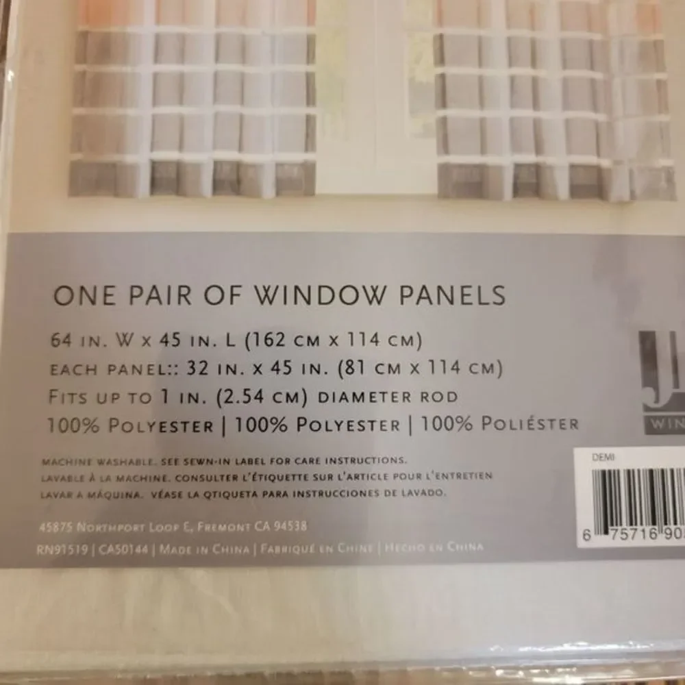 New Pair of DEMI Curtain panels 45 inch long neutral pink‎ grey white beige
